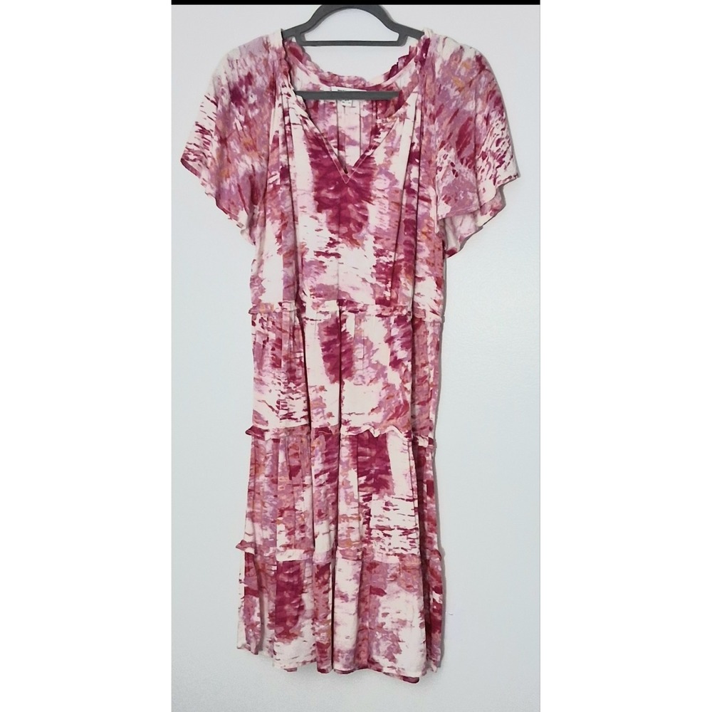 Beach‎ Lunch Lounge Dress Women's Size Small Petite Pink Orange Tie Dye Tiered
